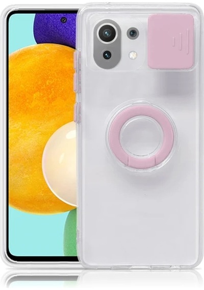 Xiaomi Mi 11 Lite Kılıf Sürgülü Kamera Lens Korumalı Yüzük Standlı Silikon Kılıf- 5775 Şeffaf
