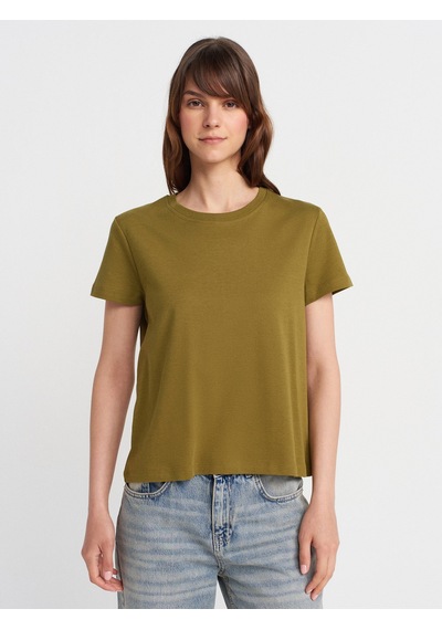 Dilvin 31757 Bisiklet Yaka Dikiş Detaylı T-shirt-yağ Yeşil Yağ Yeşil