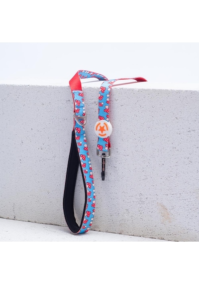 Mushroom Leash Mantar Desenli Kedi Köpek Sevk & Gezdirme Kayışı Köpek Uzatma Tasması-1,5cm Kırmızı