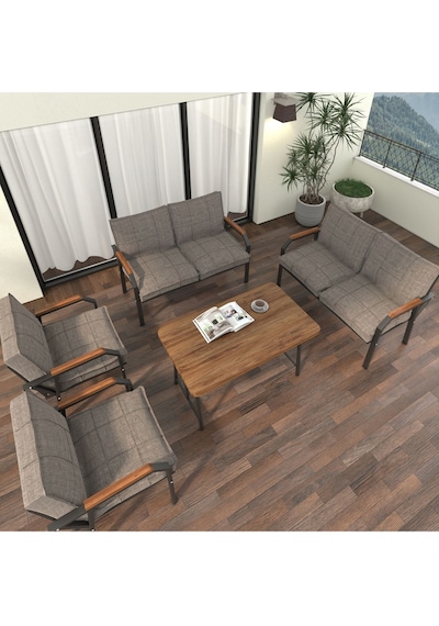 Mygusi Hayal Balkon Bahçe Cafe - Metal Kanepe Koltuk Takımı - 2+2+1+1+masali Cappucino