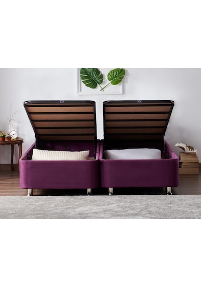 Nironyatak Niron Purple Baza 140X190 Cm Çift Kişilik Sandıklı Mor Kumaş Baza
