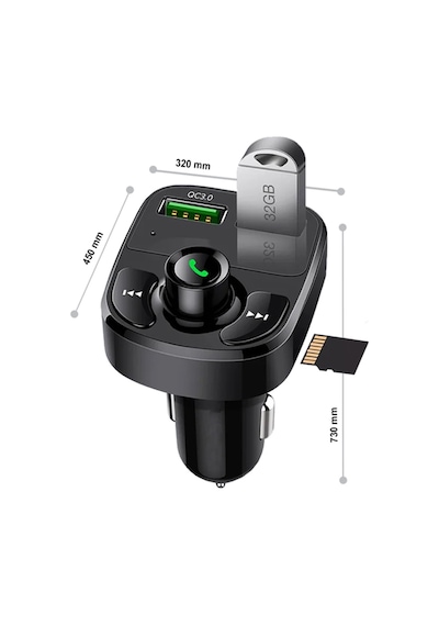 20w Çift Usb Çıkışlı Qc 3.0 Destekli Bluetooth Fm Modülatör Ve Araç Şarj Cihazı