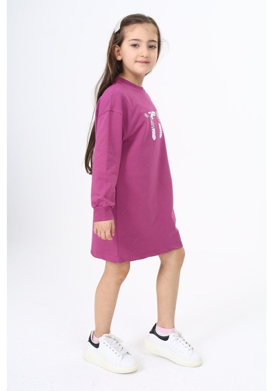 Toontoy Kids Toontoy Kız Çocuk Tn Baskılı Elbise Mürdüm