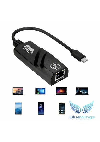 Blue Wings Usb Type-c To Ethernet Dönüştürücü 1000 Mbps Usb 3.0 Gigabit Lan Adaptör Apple Uyumlu Macbook, Laptop, Tablet  Hızlı Internet Adaptörü