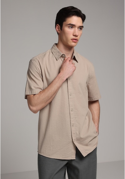 Colin's Colins Regular Fit Shirt Neck Düz Erkek Bej Kısa Kol Gömlek Cl1083096 Q1.v1 Beı