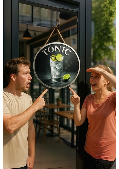 Tonic Temalı Kapı Süsü Tablosu, Tonik İçecek Konseptli Uv Baskılı Dekoratif Cafe Duvar Aksesuarı