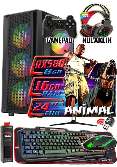 Warbox Animal i5-3350P 16 GB 256 GB + 250 GB SSD Radeon R7 240 24" W10P Masaüstü Oyuncu Bilgisayarı