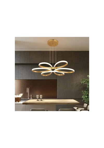 Levent Papatya Model Eskitme Kasa Beyaz Işık Ledli Modern Aydınlatmalı 60 Cm Ledli Avize Gold