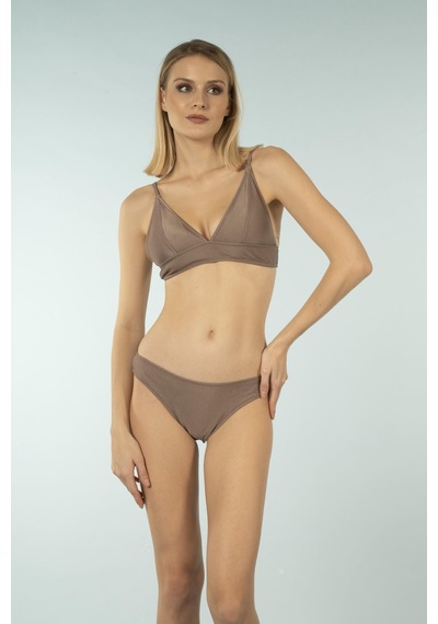 Estiva Geniş Bantlı Toparlayıcı Üçgen Bikini Takımı - Kahverengi Çok Renkli