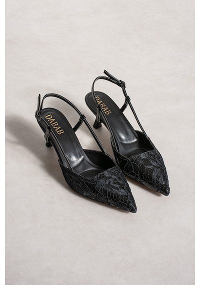 Dabab Shoes Julıe Kadın Siyah Dantel Dokulu Sivri Burun 5 Cm Topuklu Slingback Ayakkabı