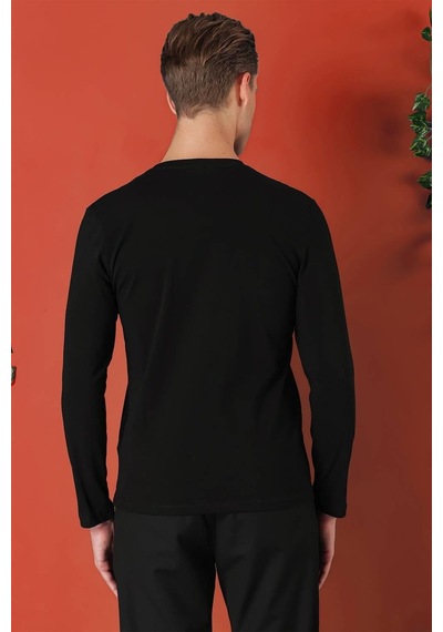 Efor Slim Fit Baskılı Bisiklet Yaka Esnek Pamuk Siyah Tişört Ts 868 Siyah
