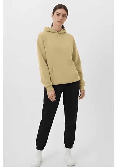 Uyguntarz Unisex Yumuşak Dokulu 3 İplik Cream Oversize Sweatshirt Bej