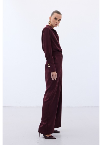 Sateen Jakarlı Pantolon - Bordo-136608 Bordo