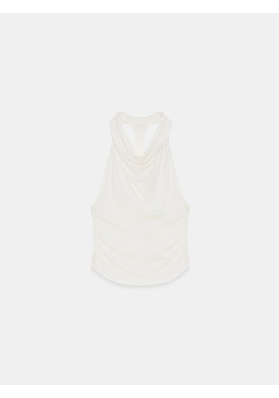Dilvin 21246 Degaje Yaka Top-ekru