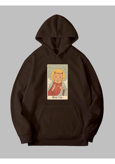 Harmandar Üç İplik Holy Cat Baskılı Unisex Kahverengi Kanguru Cepli Kapüşonlu Sweatshirt Hoodie Holycatkahverengisweat Harmandar Üç İplik Holy Cat Baskılı Unisex Kahverengi Kanguru Cepli Kapüşonlu Sweatshirt Hoodie Holycatkahverengisweat