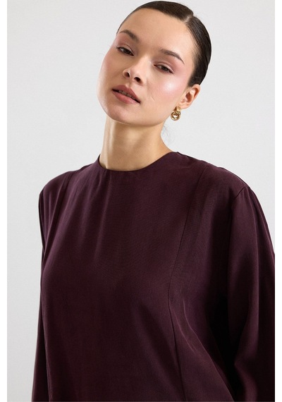 Olcay Derin Yırtmaçlı Oversize Uzun Tunik Mürdüm 9838