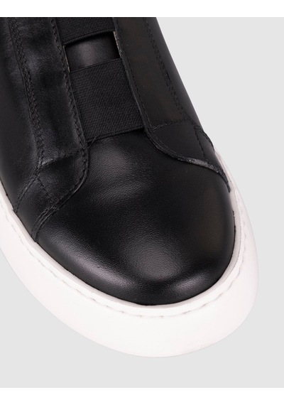 Siyah Hakiki Deri Kadın Sneaker Ayakkabı