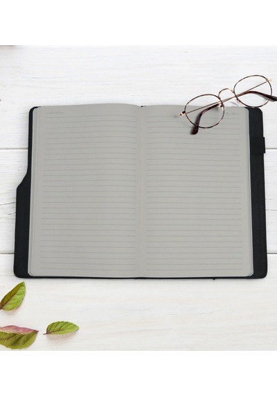 Bk Gift Kişiye Özel Çiçek Tasarımlı Siyah Termo Deri Not Defteri 15x21cm-9