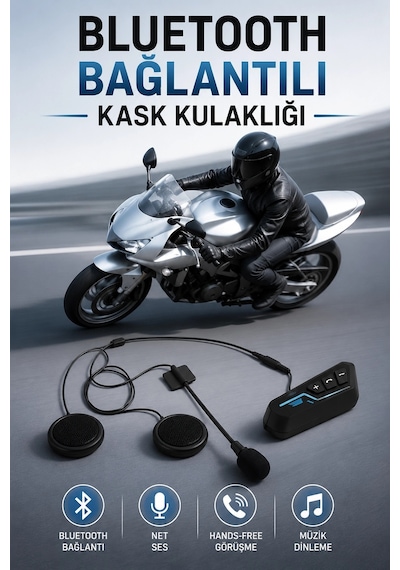 Hubrendy  Kask Kulaklığı Motosiklet Intercom Interkom Dinleme Konuşma Özellikli Su Geçirmez