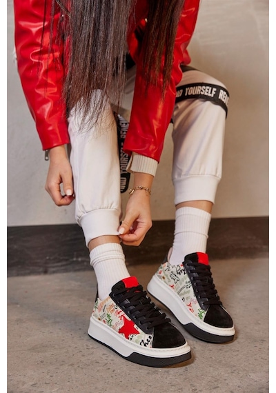 Goose Siyah Hakiki Süet Kadın Sneaker-Siyah Süet Siyah