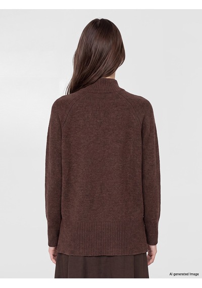Lcw Modest Kahverengi Yarım Balıkçı Yaka Oversize Kadın Triko Tunik Xl-2xl