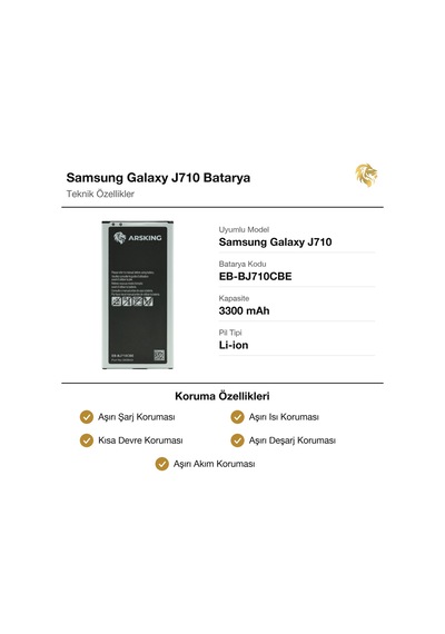 Samsung Galaxy J710 Uyumlu Güçlendirilmiş Batarya Eb-bj710cbe 3300 Mah Pil Telefon Bataryası Battery
