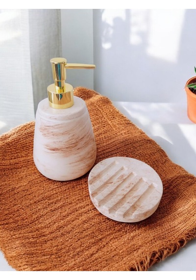 Marble Bej Beton Serisi Sıvı Ve Katı Sabunluk Seti Gri
