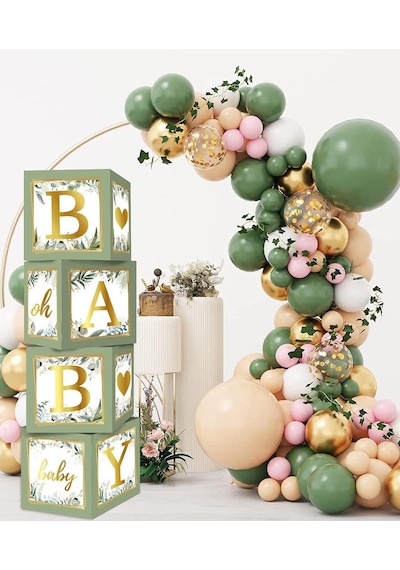 Baby Yazılı Adaçayı Konsept Baby Shower Dekorasyon Kutu Set