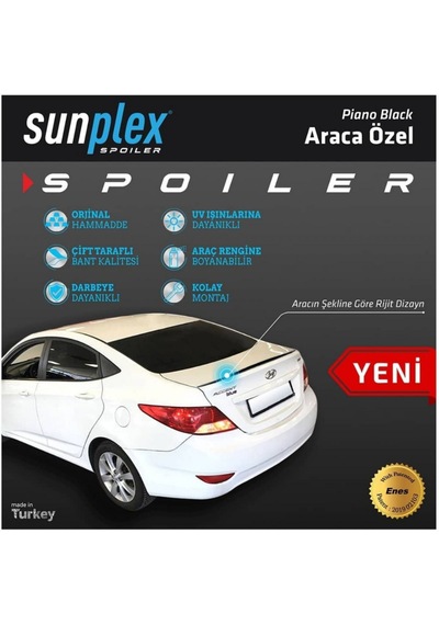ŞüsCarOto Hyundai Accent Blue Bagaj Üstü Spoiler Sunplex Piano Black 2011-2018 (00)