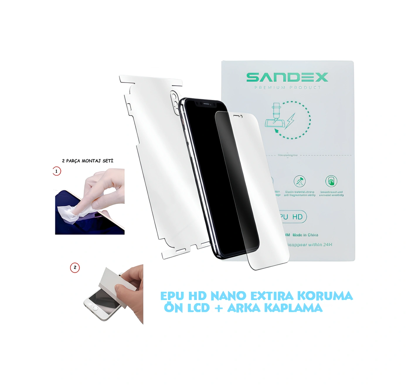 Tecno Spark Slim Nano Ekran Koruyucu + Full Arka Kaplama Set Esnek Ultra İnce - Sandex - Epu Hd