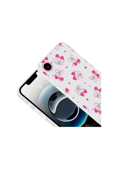 Apple iPhone Uyumlu, 16e Kılıf Kamera Korumalı Desenli Zore Klip Kapak - Kalpli Kiraz -