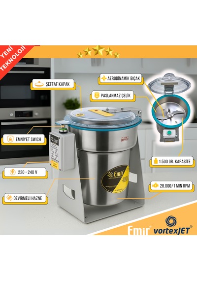 Zerdeçal Öğütücü Değirmen Makinesi 1500 Gr 28000 Devir