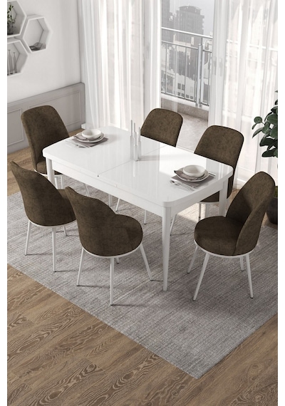 Canisa Kor Serisi 70x114 Açılabilir Mutfak Masası Takımı Beyaz Masa 6 Kahverengi Sandalye Masa Beyaz Sandalyeler Kahverengi Canisa Kor Serisi 70x114 Açılabilir Mutfak Masası Takımı Beyaz Masa 6 Kahverengi Sandalye Masa Beyaz Sandalyeler Kahverengi