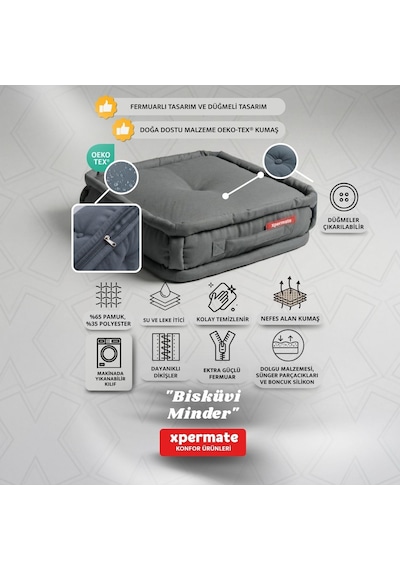 Xpermate Bisküvi Minder Petek Önü Fransız 45x45x14 Antrasit