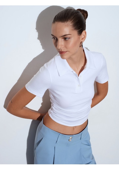 Dilvin 32614 Polo Yaka Top-beyaz