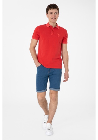 U.S. Polo Assn. Erkek Slim Fit Polo Yaka Kırmızı Yıkamalı Basic Tişört 50305995-VR030