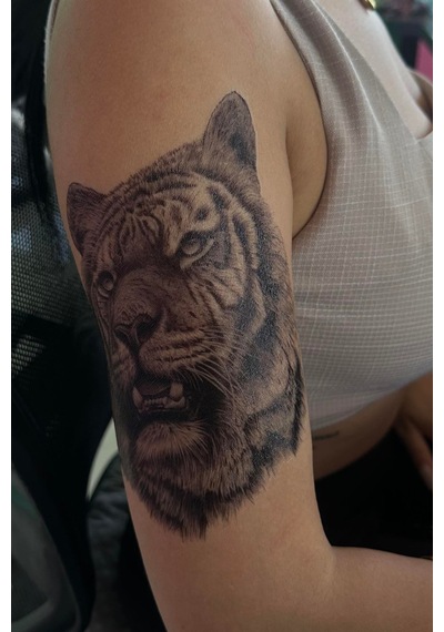 Kaplan Kafası Geçici Dövme - Büyük Boy Gerçekçi Siyah Beyaz Geçici Tattoo