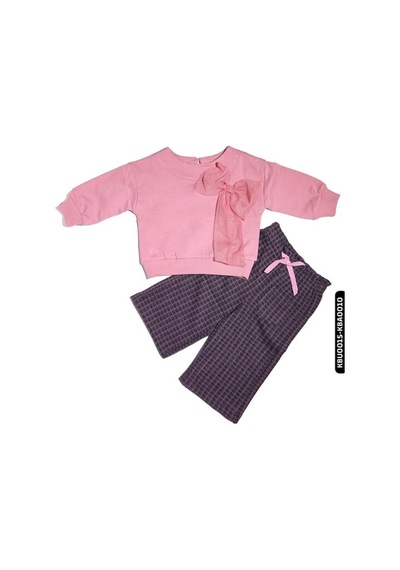 Xo Kids Kız Bebek Kareli Örme Pantolon 6-24 Ay 20525 Gri