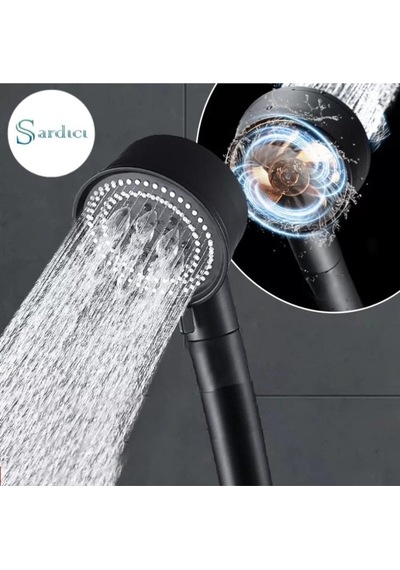 Sardıcı Turbo Siyah Duş Başlığı Stop Tuşlu 150 Cm uSiyah Duş Hortumu Siya
