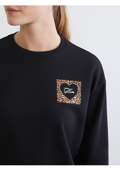 Lcw Comfort Siyah Baskılı Oversize Kadın Kalın Sweatshirt
