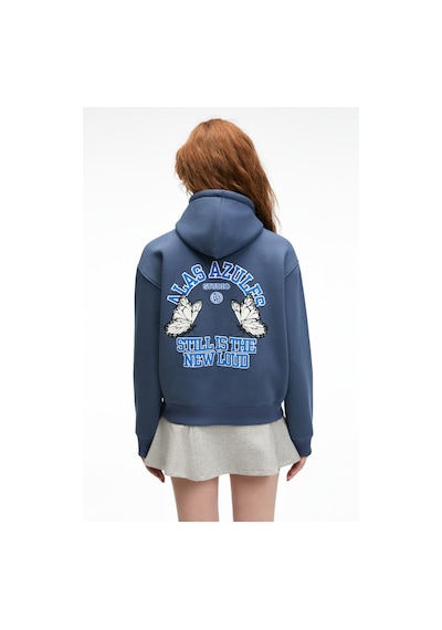 Grimelange SLOPANE Kadın Rahat Kesim Kapüşonlu Baskılı Lacivert Sweatshirt