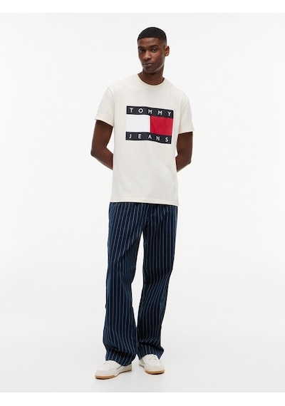 Tommy Hilfiger Tjm Reg Bıg Flag Ss Tee Ext Erkek Bej T-shirt - Dm0dm22645