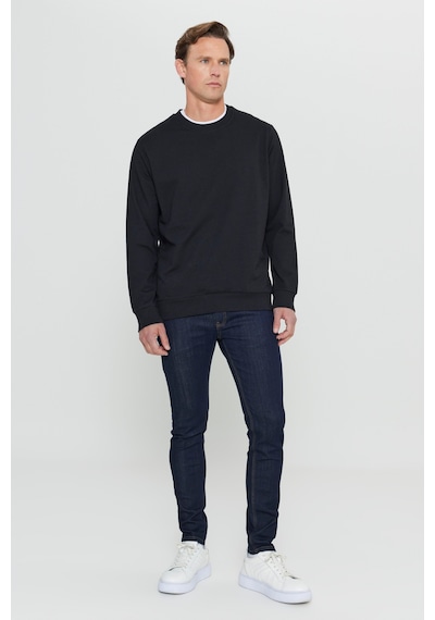 AC&Co / Altınyıldız Classics Standart Fit Normal Kesim Pamuk Bisiklet Yaka Erkek Sweatshirt Siyah