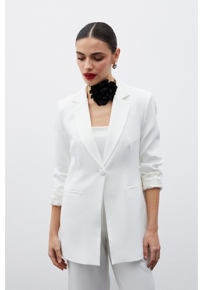 Sateen Mono Yaka Klasik Ceket - Ekru