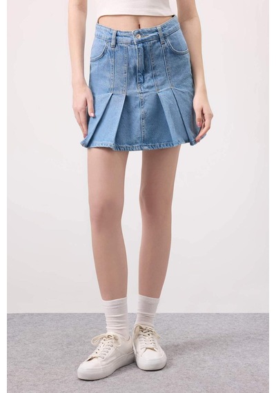 Defacto Fashion Fit Pileli Jean Mini Etek B9853AX24SMNM39 Mavi