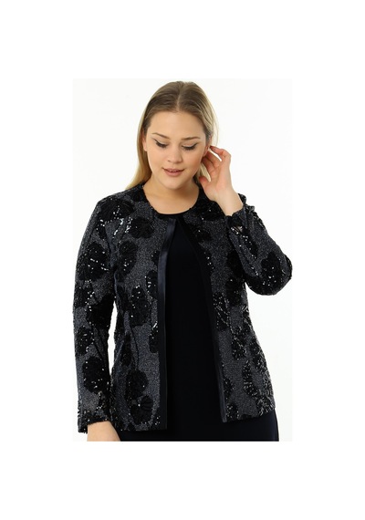 Ladies First Büyük Beden 3698 Siyah Ceket + Bluz Takım 001
