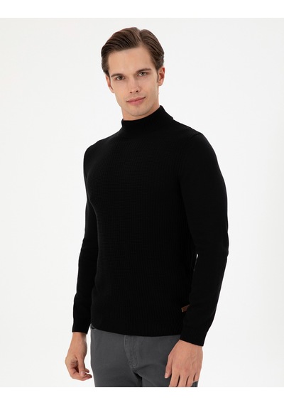 U.S. Polo Assn. Erkek Slim Fit Yarım Balıkçı Yaka Siyah Kazak 50297054-VR046