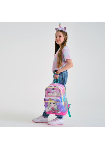 Coral High Kids Pembe Su Yeşili Unicornlu Kız Desenli Dört Bölmeli Okul Sırt Çantası 23733