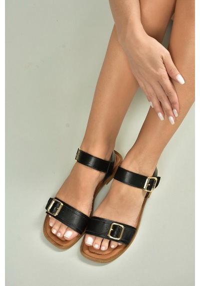 Fox Shoes U944834003 Siyah Hakiki Deri Kadın Sandalet Siyah-hakiki Deri