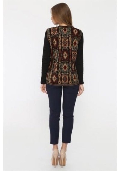 Kadın Etnik Desen Klasik Triko Örgü Kilim Yelek 1052-gümüş Gümüş